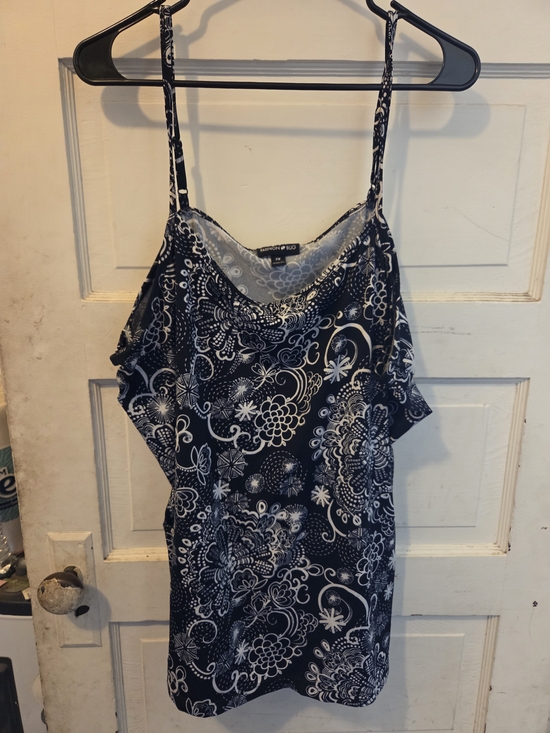 Fashion Bug Tops - Blue & White Floral Cold-Shoulder Tank Top ()